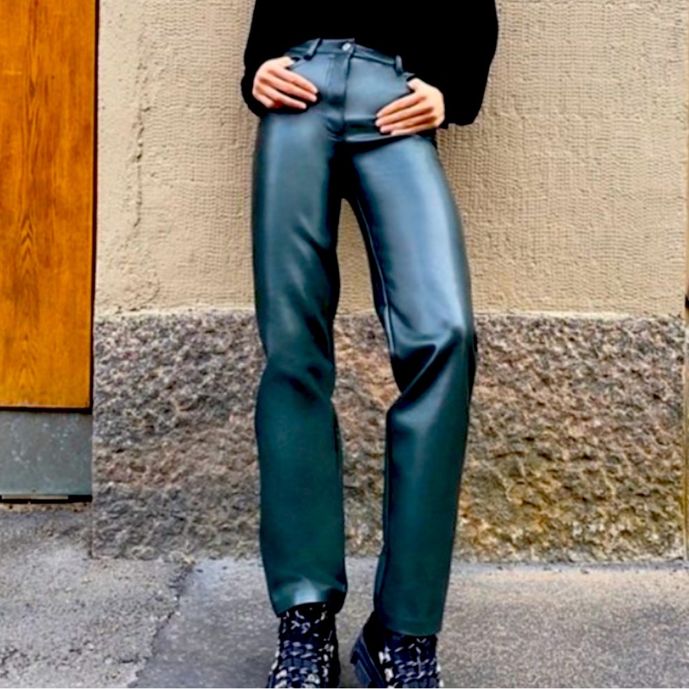 Aritzia Wilfred The Melina High Rise Green Leather Pant